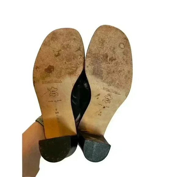 AMALFI for NORDSTROM Strappy Sandals Chunky Heels Sz 8 AA Black Leather ITALY - Picture 7 of 8